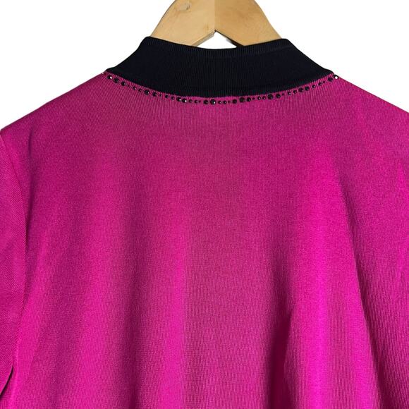 Ming Wang Magenta Pink Black Rhinestone Embellished Cardigan Sweater Size Small - Picture 6 of 11